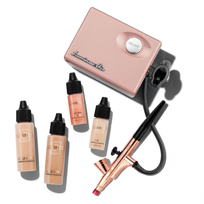 Luminess Air Basic Airbrush System with 7-Piece Silk 4-in-1 Airbrush Foundation & Cosmetic Starter Kit Deep