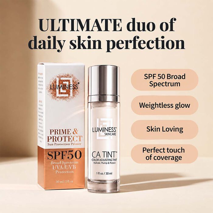 LUMINESS CA Tint Color Adjusting SPF 50 Kit with tinted moisturizer and sun protection primer