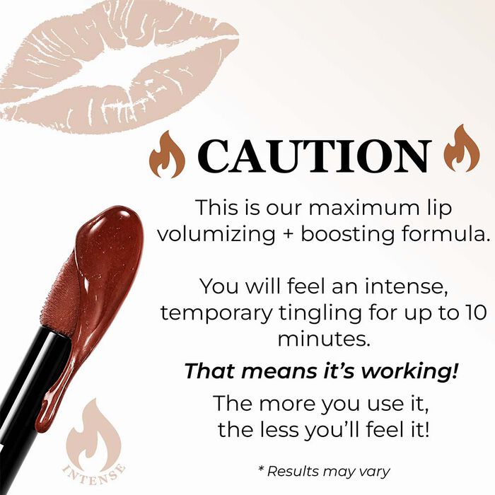 Luminess Intense Lip Plumper with caution information about its warming and volumizing sensation