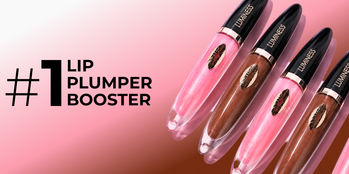 Luminess Hot Kiss Lip Plumper featuring a shiny pink lip gloss formula designed to create fuller-looking lips without needles