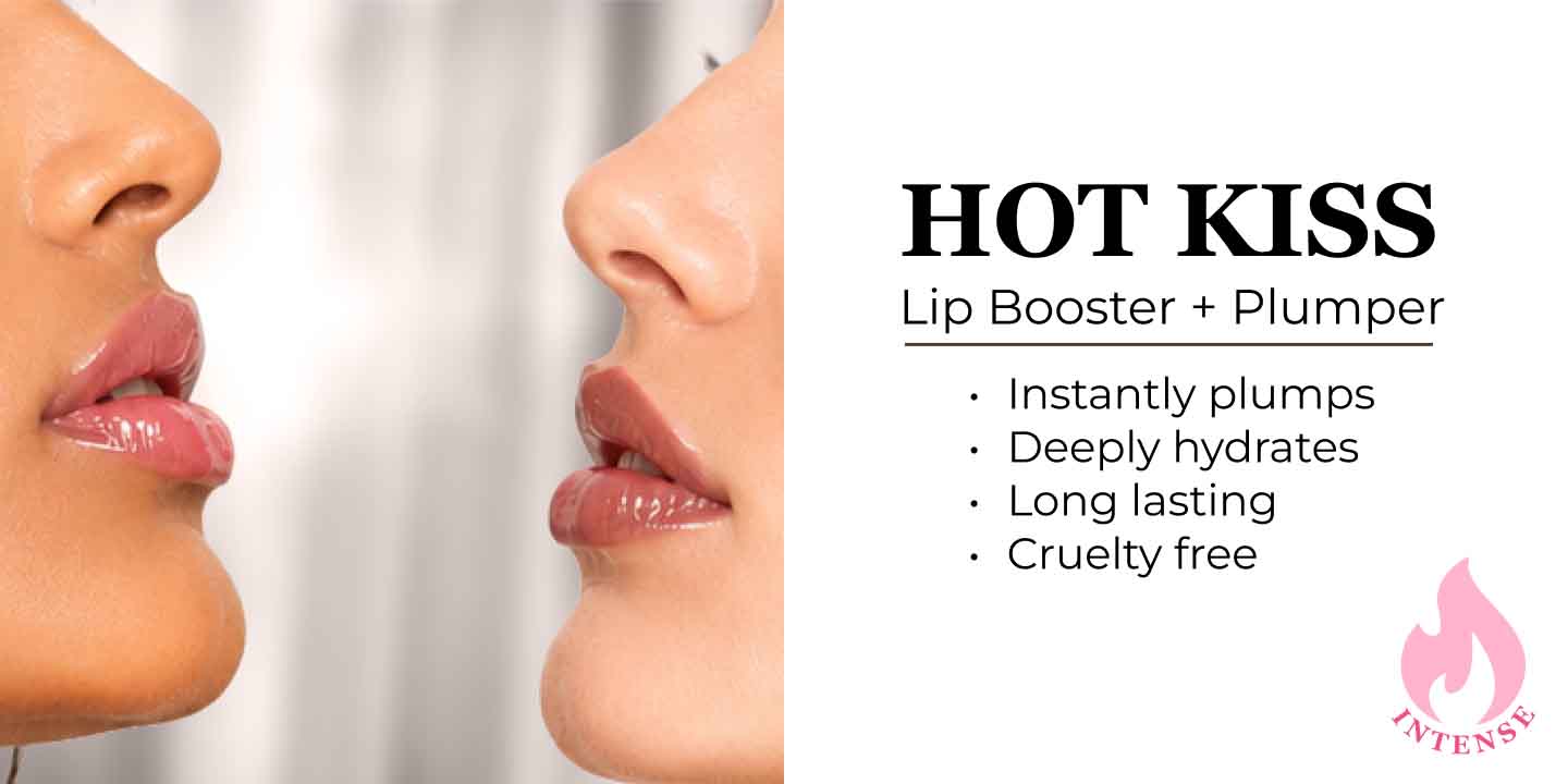 Beauty model wearing Hot Kiss Lip Plumper with smooth hydrated lips and natural shine
