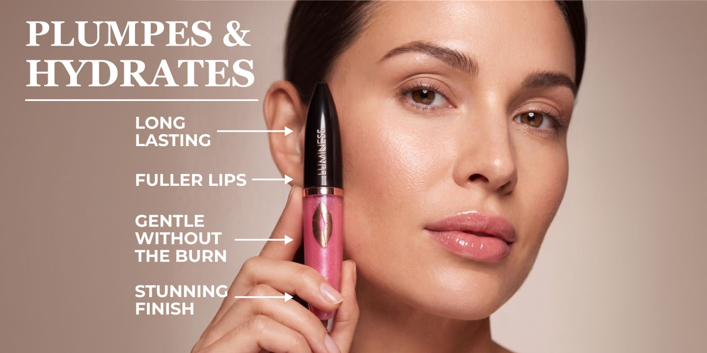 Luminess gentle lip plumper highlighting hydration, a long-lasting effect, fuller-looking lips, and a smooth finish