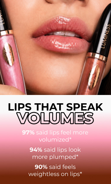 Beauty model wearing Hot Kiss Lip Plumper with smooth hydrated lips and natural shine
