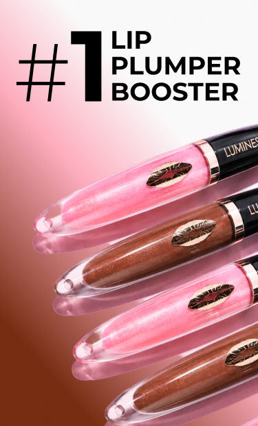 Luminess Hot Kiss Lip Plumper featuring a shiny pink lip gloss formula designed to create fuller-looking lips without needles