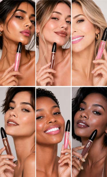 Luminess Hot Kiss Lip Plumper shown on multiple skin tones to demonstrate universal wearability