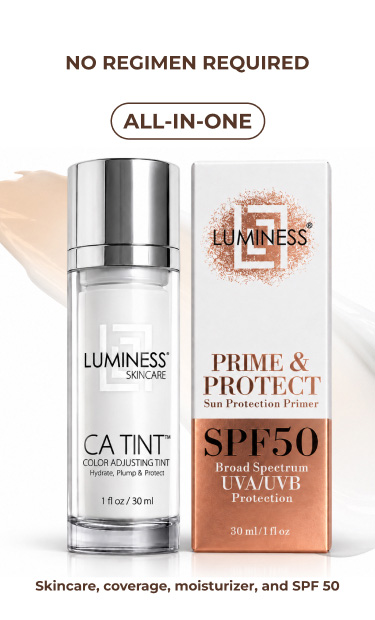 LUMINESS CA Tint with Prime & Protect SPF 50 for skincare coverage moisturizer and sun protection.