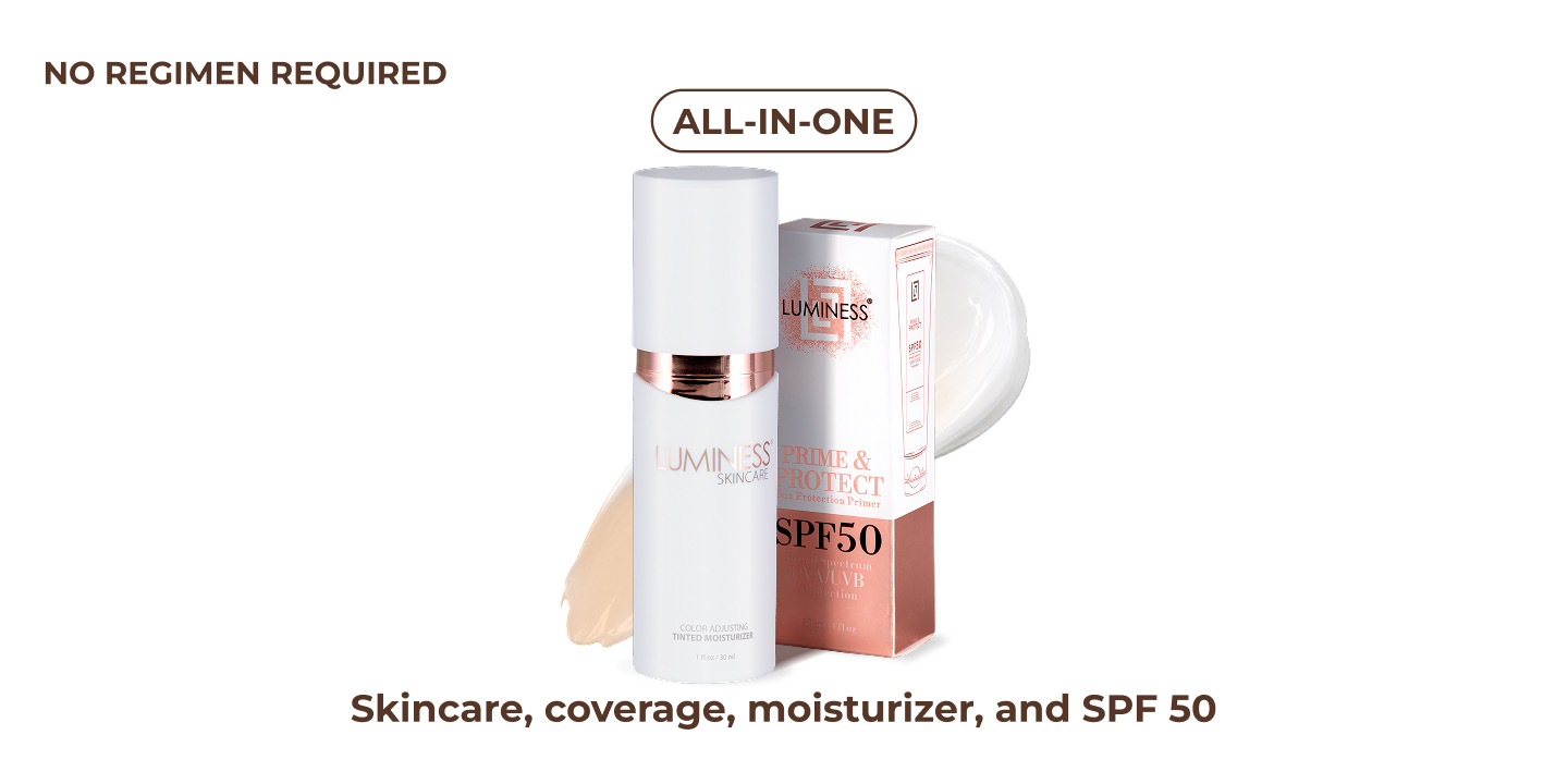 Luminess Cosmetics Color Adjusting Tinted Moisturizer SPF 50 with moisturizer, skin coverage, and daily sun protection.