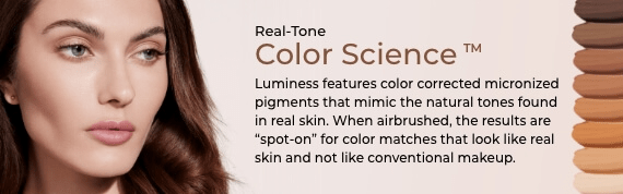 Luminess features color corrected micronized pigments that mimic the natural tones of found in real skin.